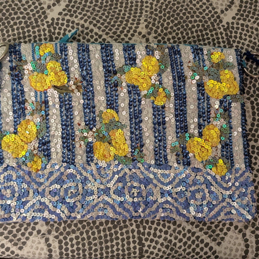 Sequin Clutch with Blue and Yellow Lemon Design 🍋